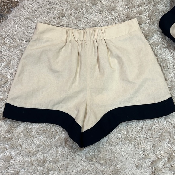 AUREUM Linen Scallop Hem Matching Short Set  High-rise Natural & Black Small NWT - Picture 9 of 14